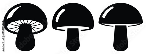 mushroom minimal flat icon set, black color and white background