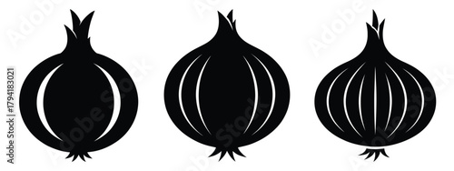 onion minimal flat icon set, black color and white background