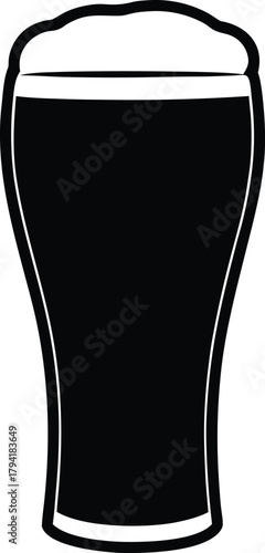 Irish Beer Black silhouette of a pint glass filled with stout beer and foamy head on white background