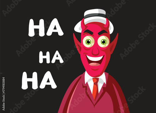 Evil Satan Laughing Vector Cartoon Illustration. Funny devilish character being amused and mean spirited