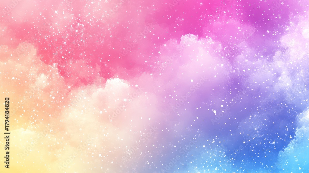 Fototapeta premium Colorful, dreamy, abstract, pastel sky background with soft clouds and twinkling stars.