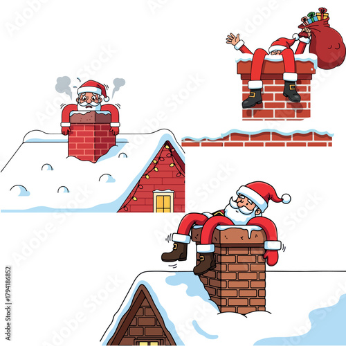 Santa stuck in chimney, funny cartoon