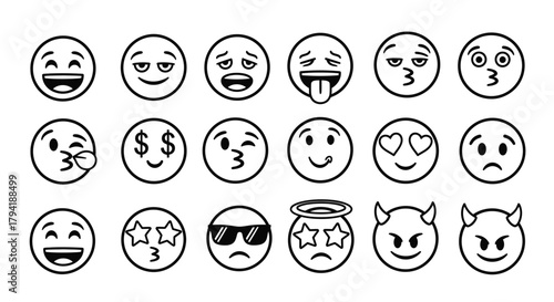 Set of Emoticon Icons with Different Expressions