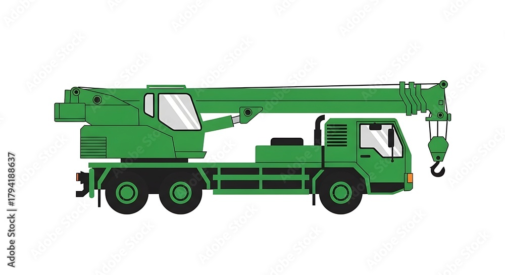 Fototapeta premium Illustration of green crane truck heavy equipment machinery construction vehicle transport