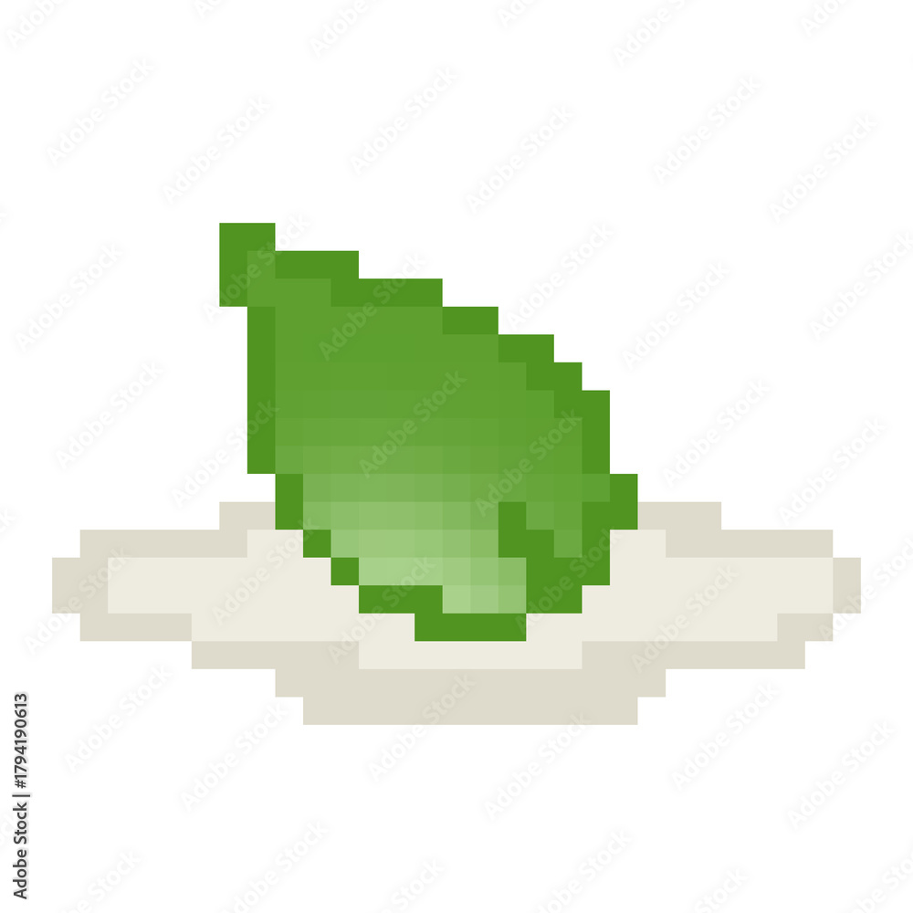 Obraz premium Wasabi Green Paste Condiment on Small Plate Pixel Art Icon