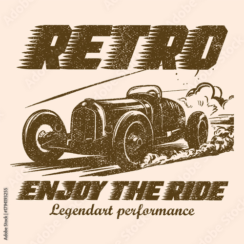Retro enjoy the ride. abstract car grunge vintage, t shirt graphics print typography, . Vintage Classic car T-shirt. Car print design for t shirt print, Racing club vector t-shirt print design
