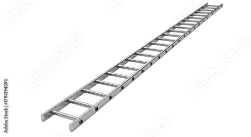 Long aluminum extension ladder for height access and safety. isolated on transparent background