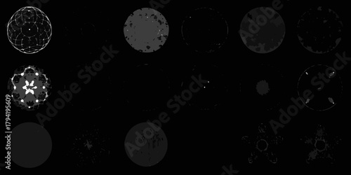 Abstract geometric and organic forms evolving through different stages of complexity and texture