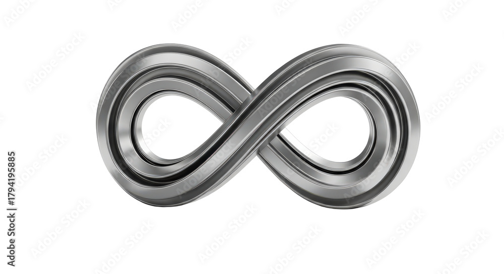 Naklejka premium Metallic infinity symbol 3d render concept of endless loop isolated on transparent background