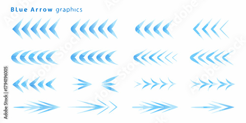 Collection of abstract blue watercolor arrows pointing left and right in various styles and sizes