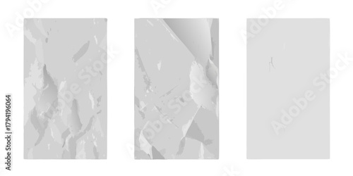 Three abstract textured backgrounds in shades of gray with subtle crumpled paper and distressed effects
