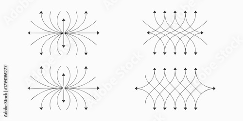 Abstract scientific diagrams illustrating vector fields and directional flow patterns in a clean graphic style