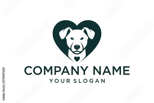Minimalist Dog Head in Heart Shape Logo for Pet Care Brand