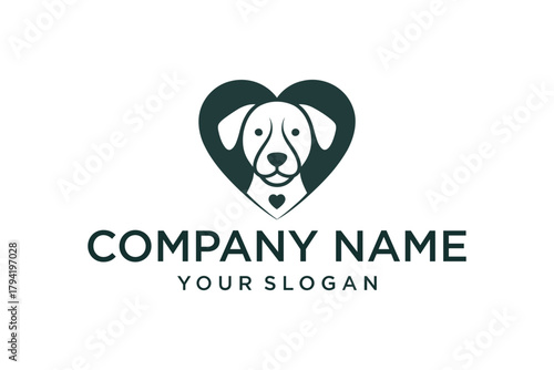 Dog Head in Heart Minimalist Logo Design for Pet Care and Veterinary Services