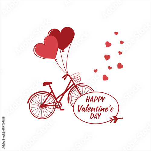 Valentine’s Day Bicycle with Heart Balloons Illustration