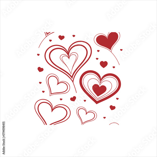 Red Heart Line Art Pattern – Romantic Love Illustration for Valentine’s Day