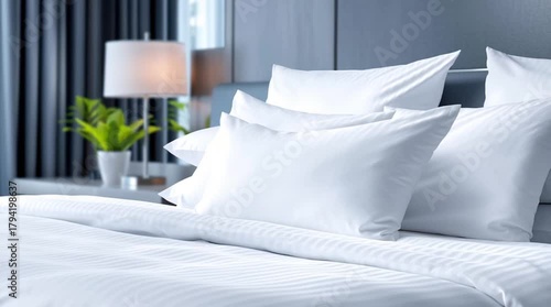 Fresh White Bed and Pillows in a Modern Bedroom Setting