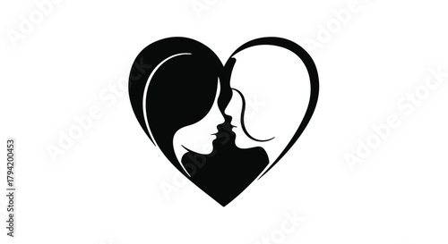 Symbol of love and connection formed by two profiles within a heart shape.