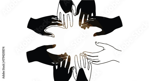 Diverse hands reaching together in unity, symbolizing connection and collaboration