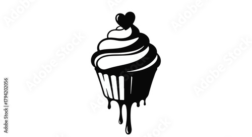 Sweet heart topped cupcake with dripping frosting, a delightful treat