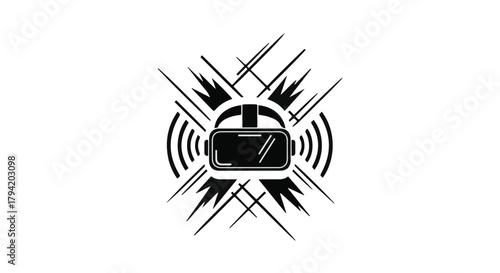 Immersive virtual reality headset with radiating lines and sound waves