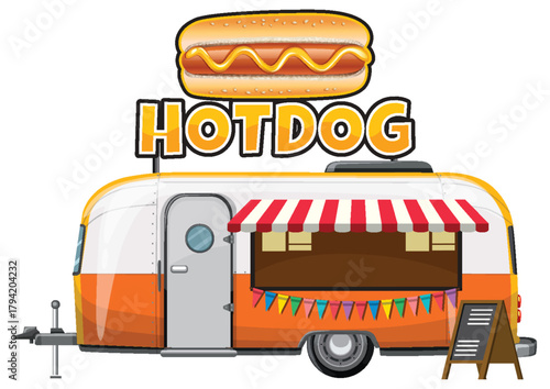 Retro Hot Dog Food Truck with Striped Awning