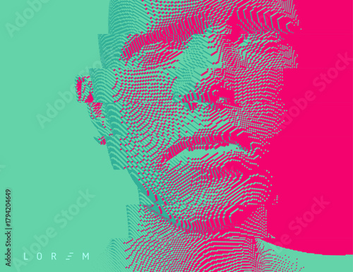 Closeup portrait of man. Voxelized face. Despair, depression or hopelessness. Psychology. The concept of split personality. Vector for design.