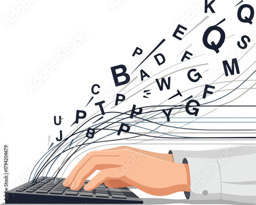 Celebrate World Typing Day with Accurate Data Entry and Fast Communication for Your Business, Showcasing Skilled Hands on Keyboard with Flowing Letters