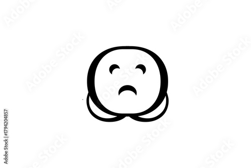 Minimalist Black Sad Face Emoji Icon Vector: Abstract Geometric Monogram Design