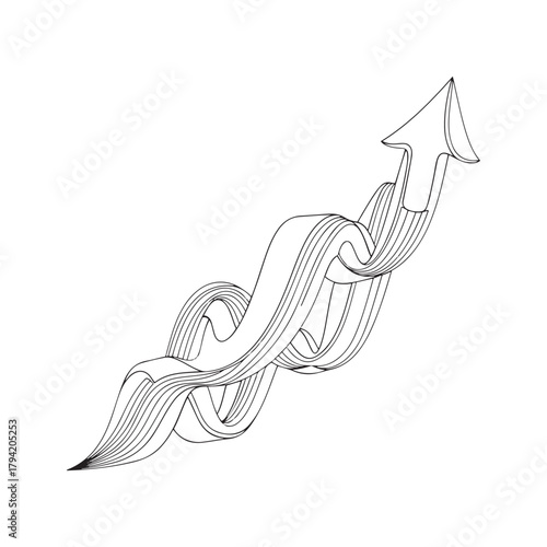 Wavy Ascending Arrow Line Art: Growth, Success, and Forward Movement Concept Vector
