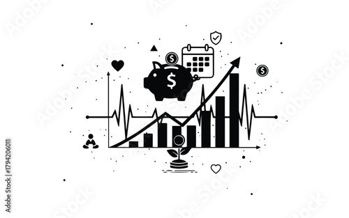 Wavy Ascending Arrow Line Art: Growth, Success, and Forward Movement Concept Vector