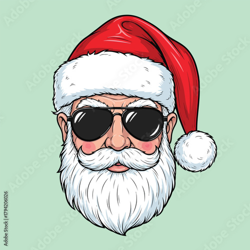 Cool santa claus wearing sunglasses and red hat