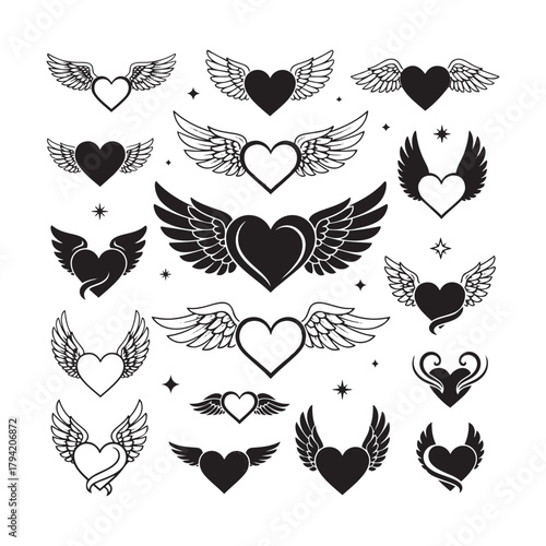 Heart with Wings Vector Bundle: Angel Wings and Flying Heart Designs