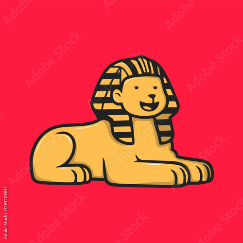 Mysterious Great Sphinx statue illustration, vector icon. Giza plateau, ancient Egypt history and culture asset.