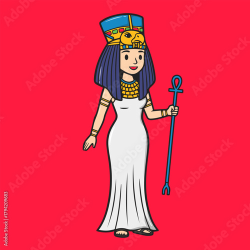 Beautiful Egypt Queen (Cleopatra/Nefertiti) portrait vector illustration or icon. Ancient royalty asset.