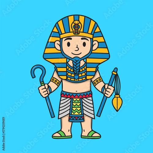 Majestic Pharaoh king portrait vector illustration. Ancient Egyptian ruler, royalty icon design asset.