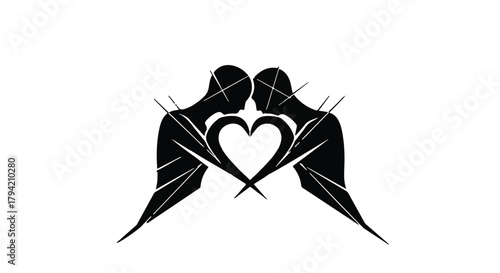 Two abstract figures embracing to form a heart, symbolizing love and connection