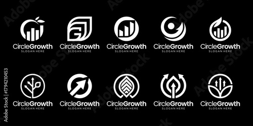 Set of abstract financial growth logo design inspiration. Geometric abstract logo icon vector isolated on black background.