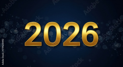 The Year 2026: A minimalist, high-quality image of the year 2026, set against a dark, elegant background. Perfect for various uses like calendars, futuristic concepts, or new year-themed design.