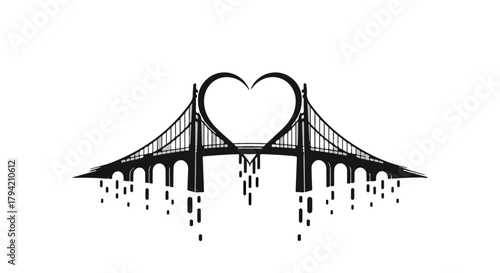 Iconic suspension bridge forms a loving heart shape, symbolizing connection and unity.