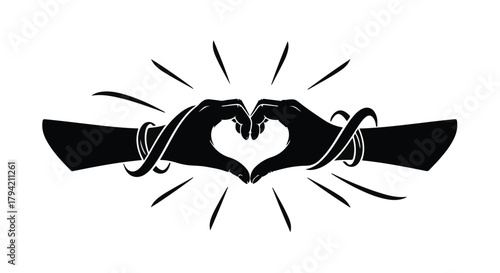 Hands forming a heart shape with glowing lines, symbolizing love and connection.