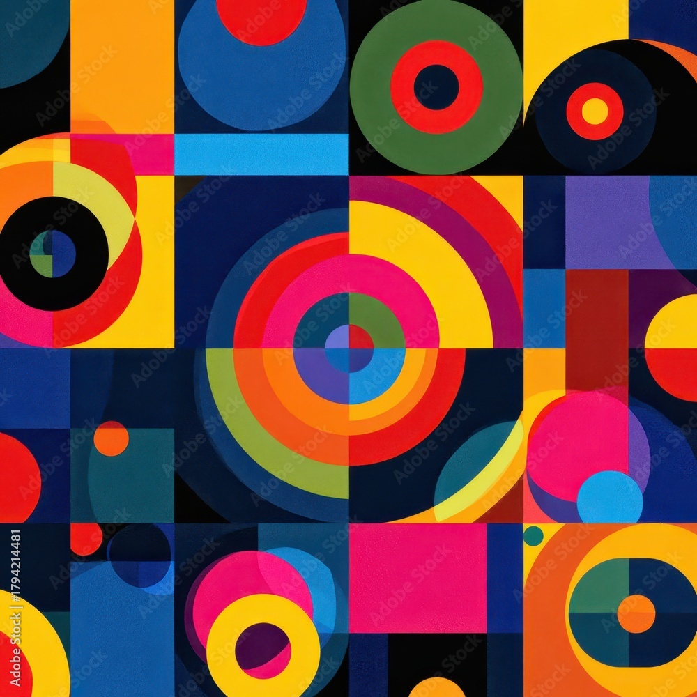 Obraz premium Geometric Abstract: Colorful Circles and Squares Composition