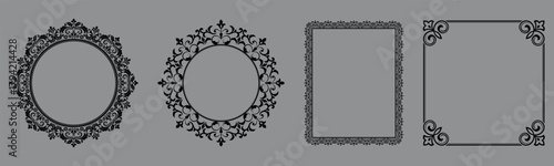 Set of decorative frames Elegant vector element for design in Eastern style, place for text. Floral black and gray borders. Lace illustration for invitations and greeting cards