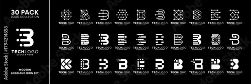 Set of initial letter B logo design inspiration. Geometric abstract logo icon vector isolated on black background.