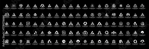 Mega logo collection with initial letter A. Geometric abstract logo icon vector isolated on black background.