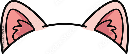 A cute, hand-drawn style vector illustration of a pair of triangular animal or cat ears connected by a simple arc, featuring pink insides and a bold black outline.