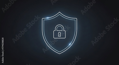 Security shield with padlock icon on dark background, data protection concept