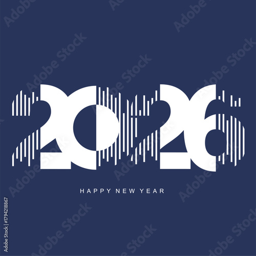 2026 New Year Number Design. 2026 time line chart bar vibrant typography logo design concept. Modern negative space set of numbers with deep dark navy blue and white vector illustration.ai