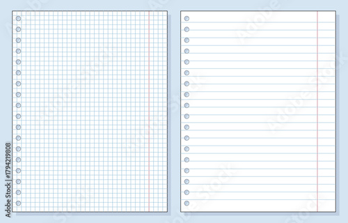 Two pages of lined notebook paper one with grid lines