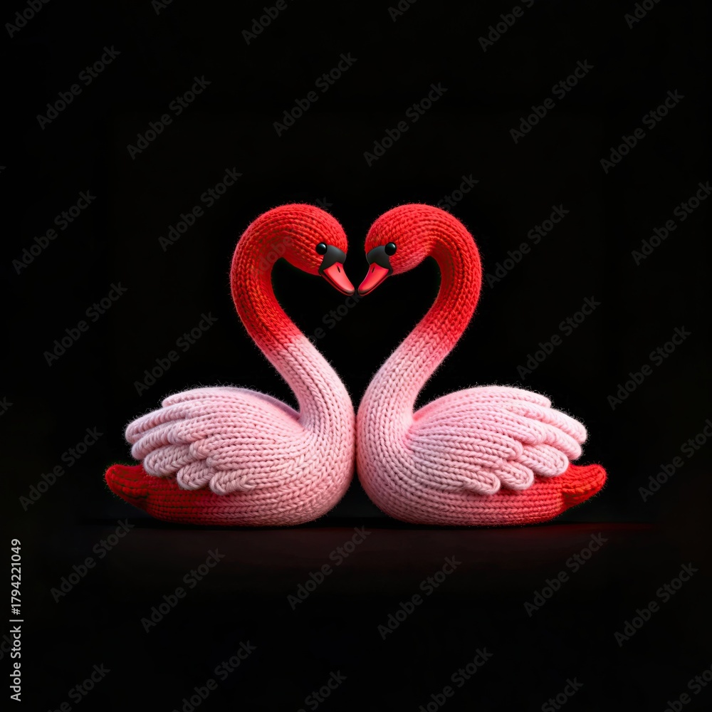 Naklejka premium Knitted swans forming heart shape